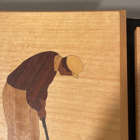 Vintage American Marquetry golf art. 3pc set. - Picture 7 of 8